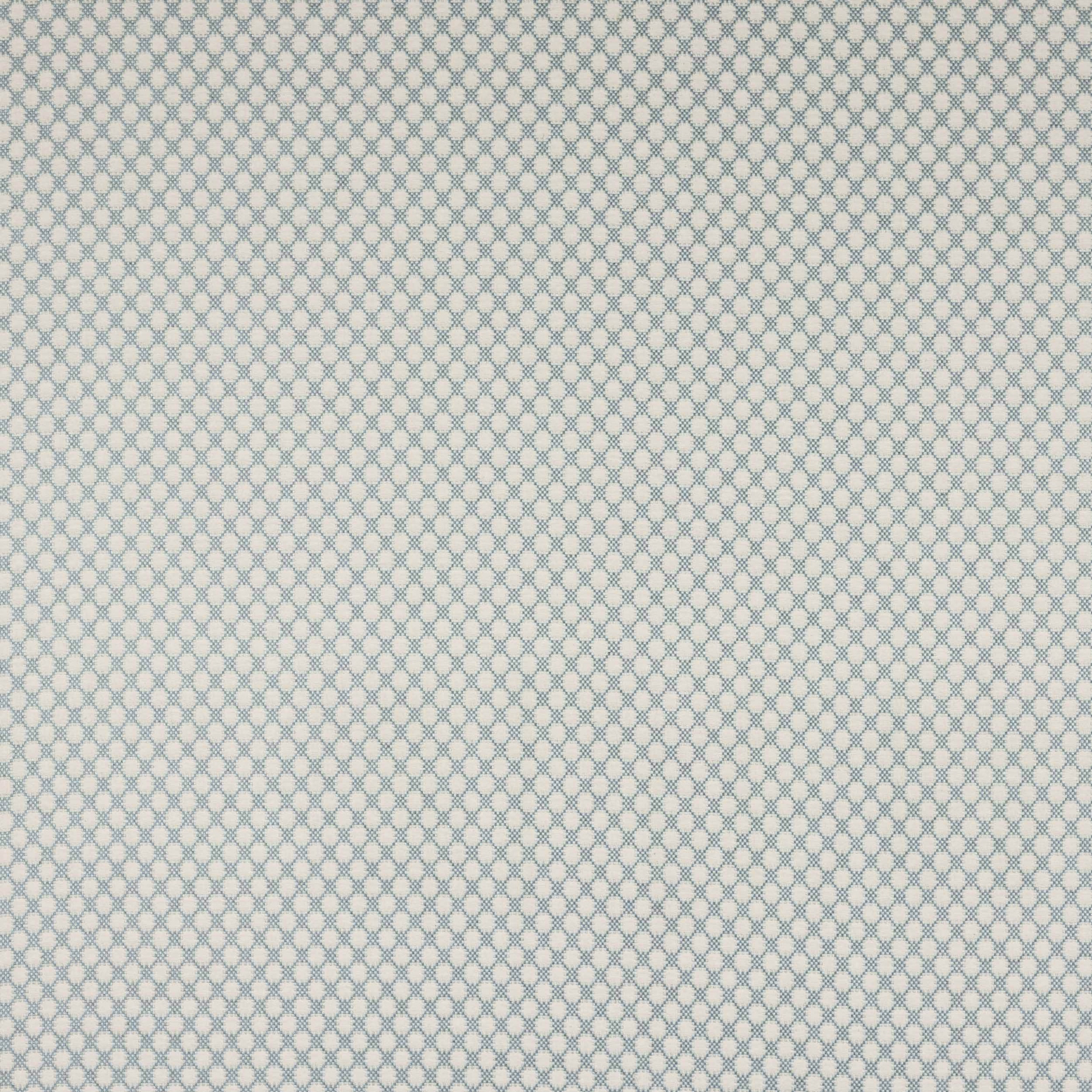 Pale powder blue geometric lattice fabric swatch with small linked oval pattern
