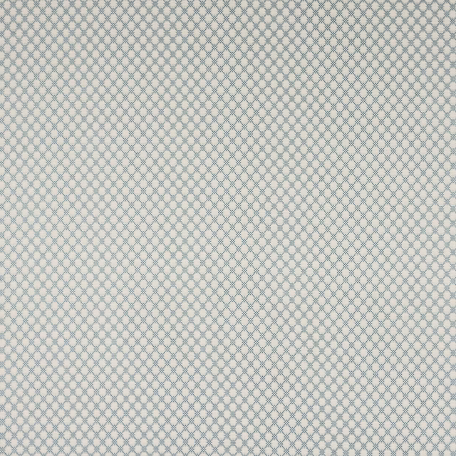 Pale powder blue geometric lattice fabric swatch with small linked oval pattern
