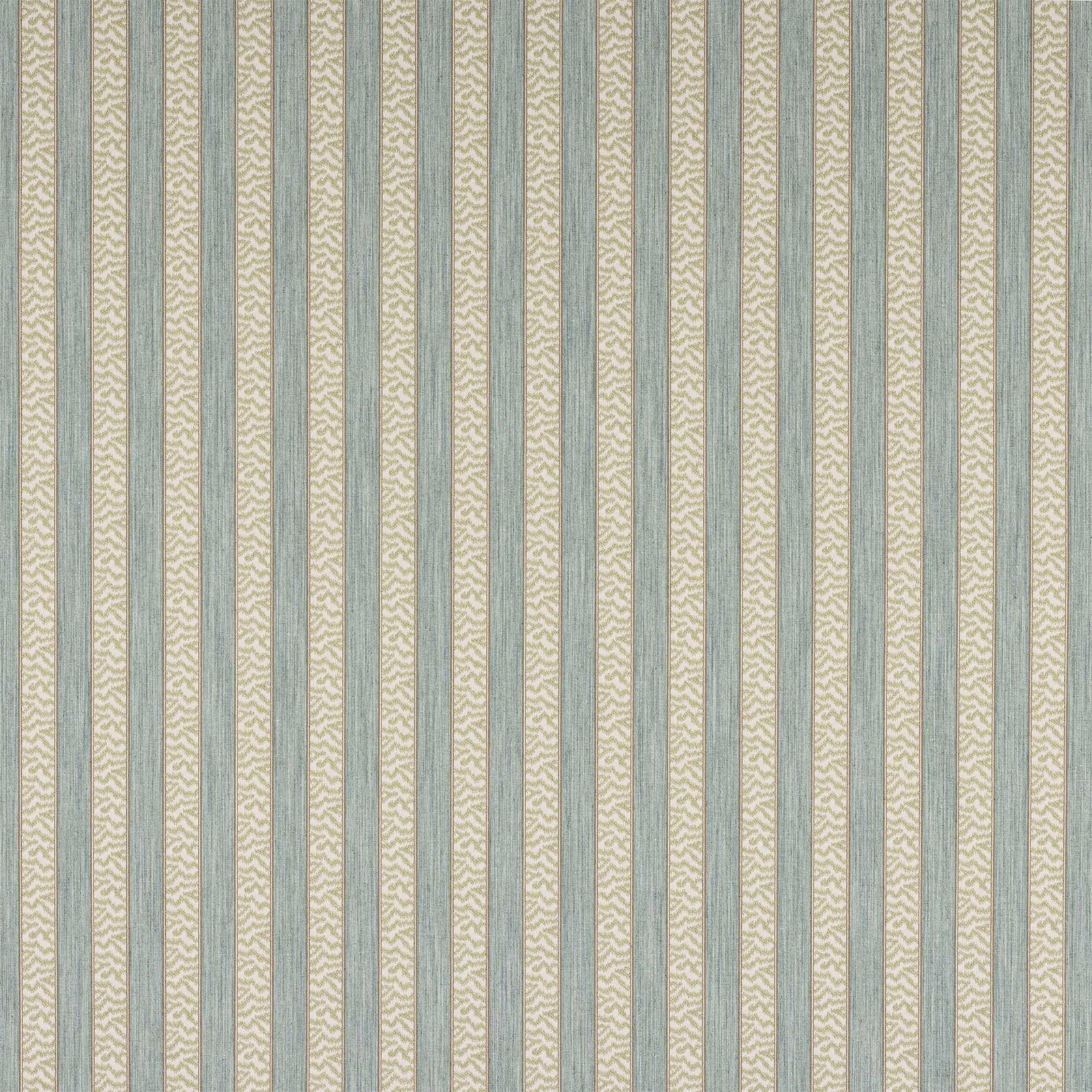 Vertical aqua and leaf-green striped woven fabric with a fine textured ground