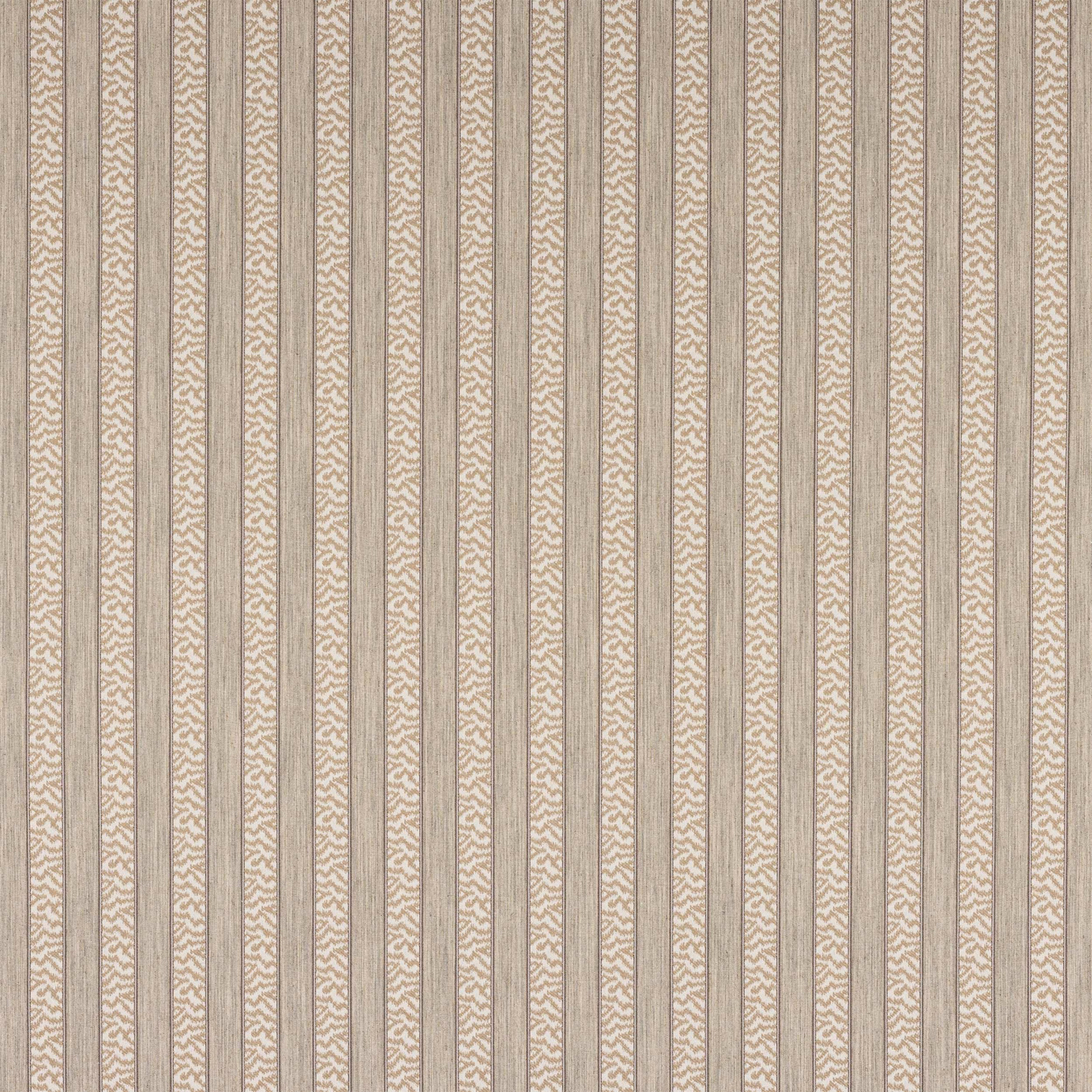 Vertical beige striped fabric swatch with fine woven texture and soft tonal contrast