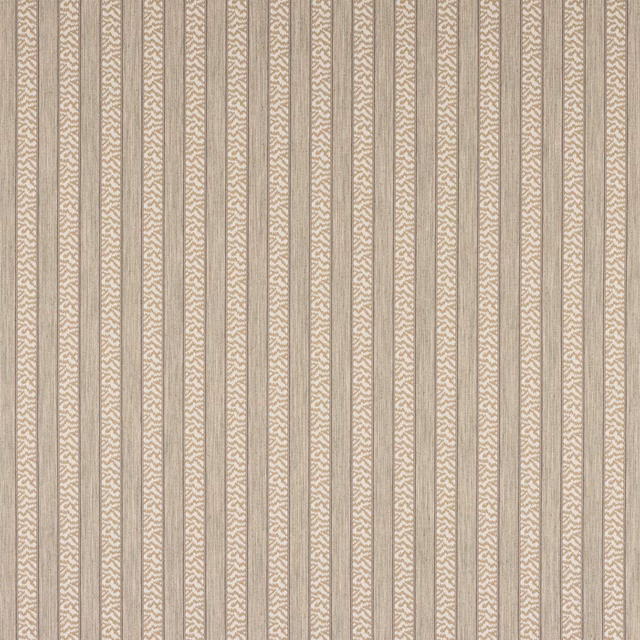 Vertical beige striped fabric swatch with fine woven texture and soft tonal contrast