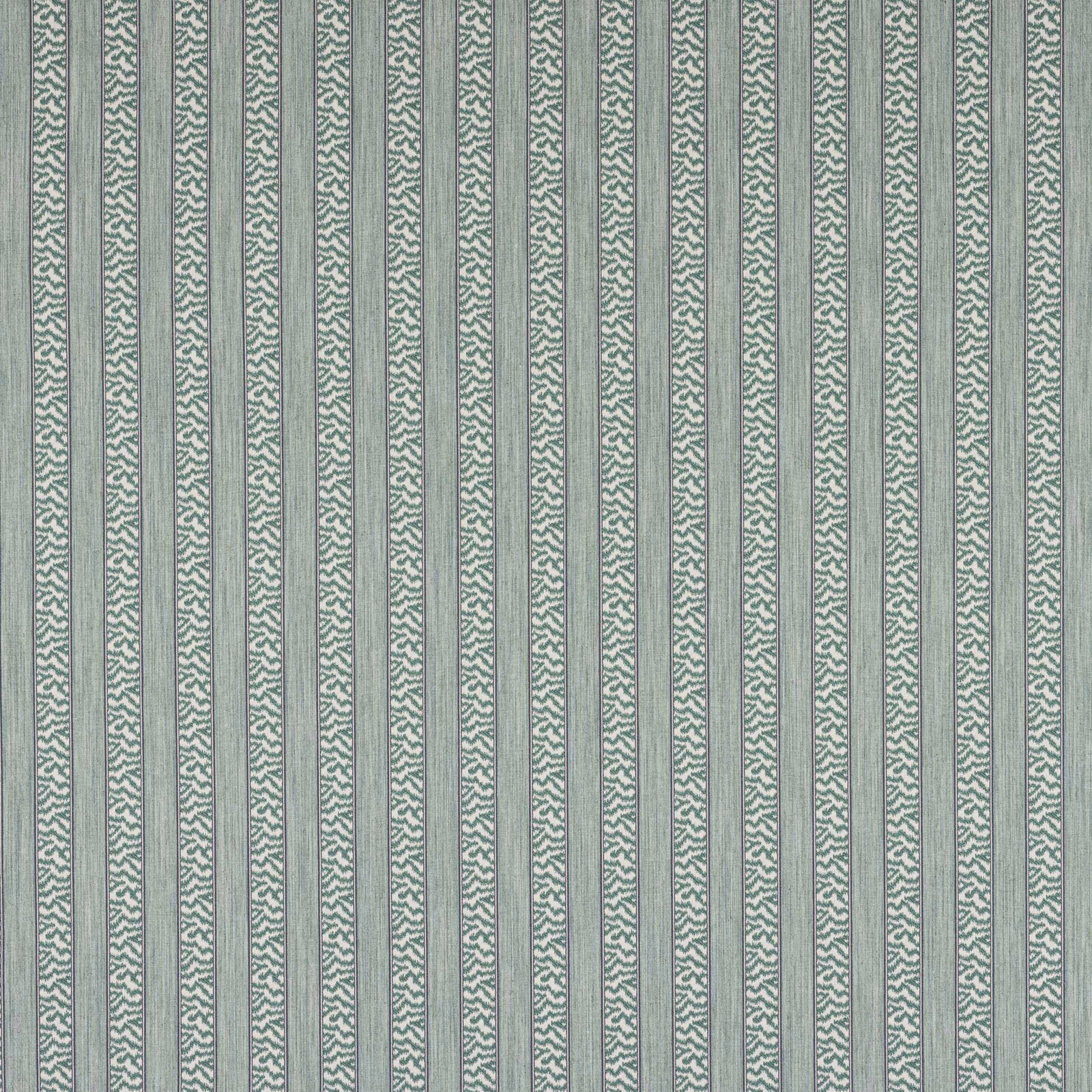Vertical jade green striped fabric with fine woven texture and pale ground