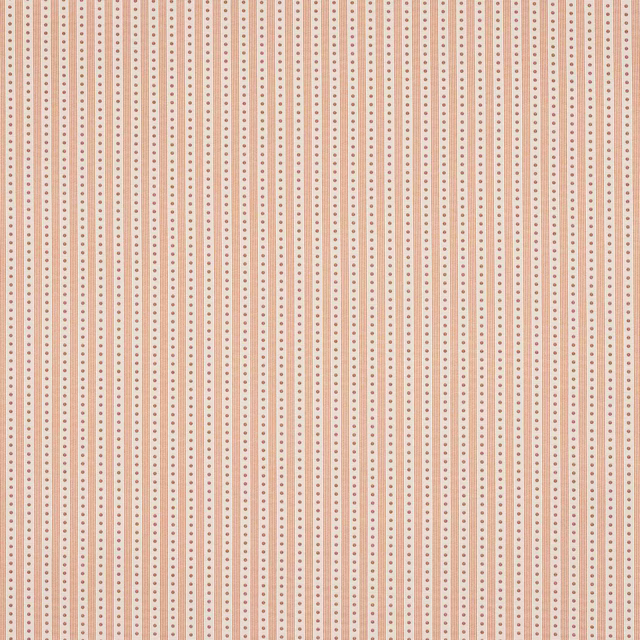 Pale cream fabric with narrow coral pink stripes and tiny dotted vertical detail