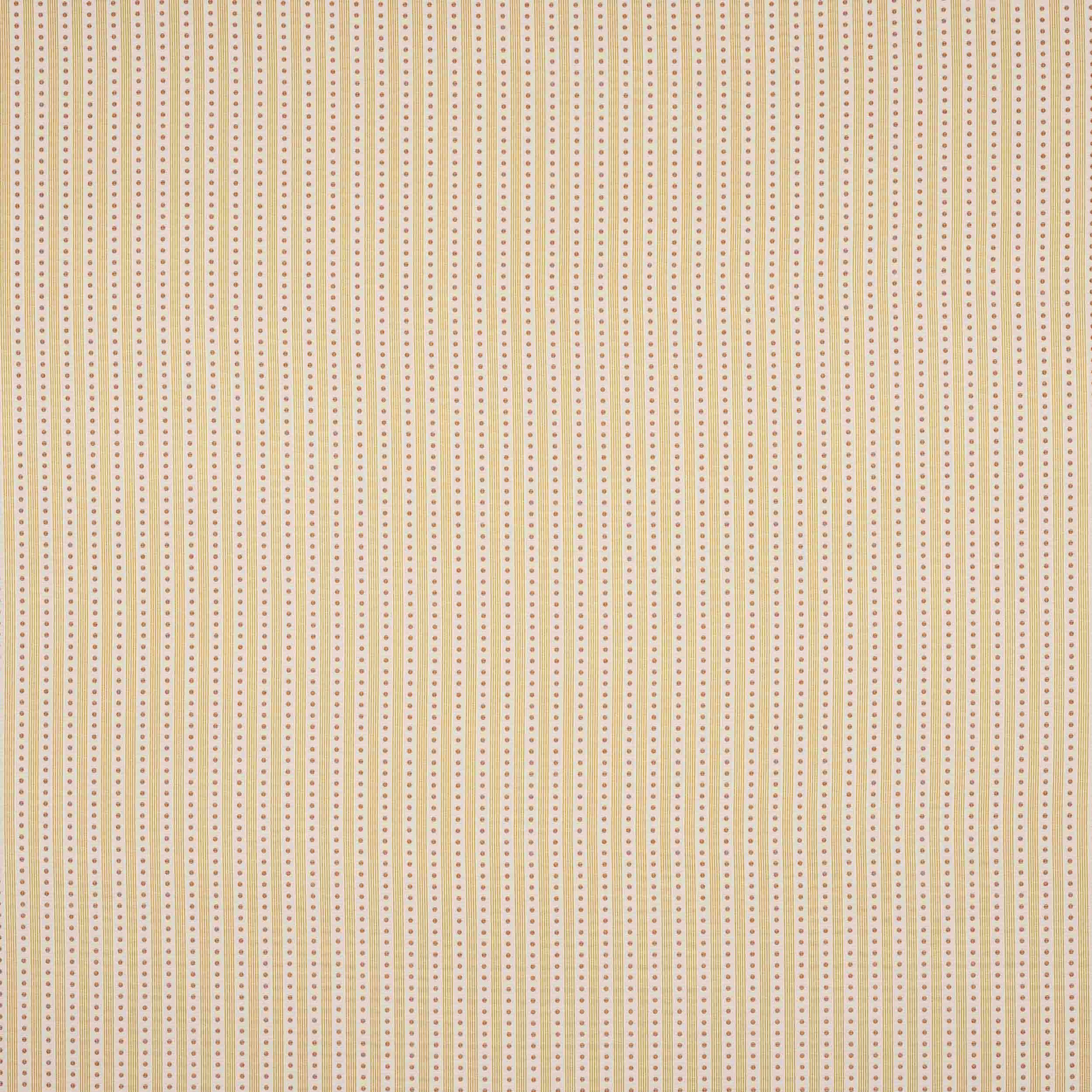Pale cream striped fabric with blush and yellow pinstripes and tiny dot accents