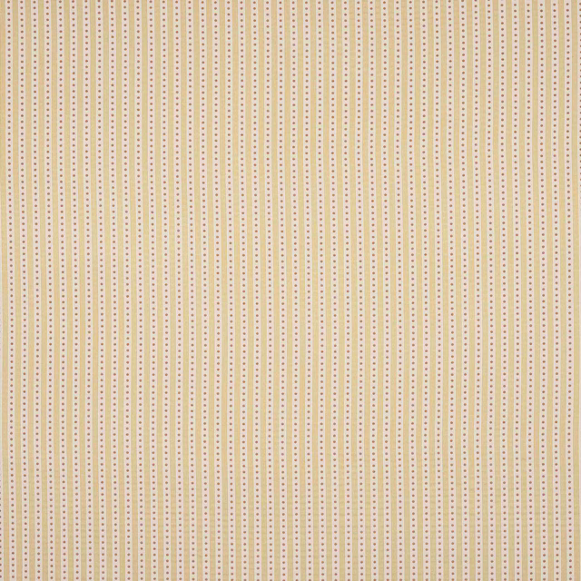 Pale cream striped fabric with blush and yellow pinstripes and tiny dot accents