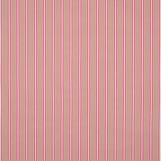 Vertical pink and cream narrow stripe fabric swatch with crisp woven texture