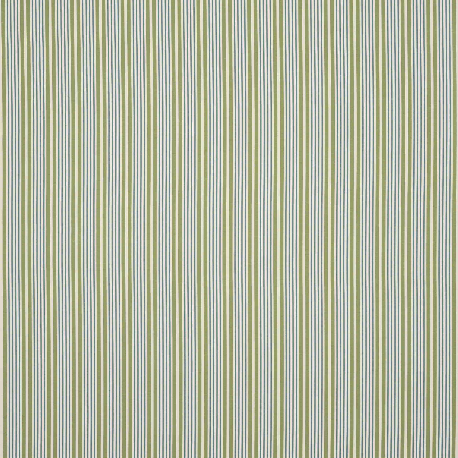 Vertical sage green and pale stripe fabric swatch with fine woven texture