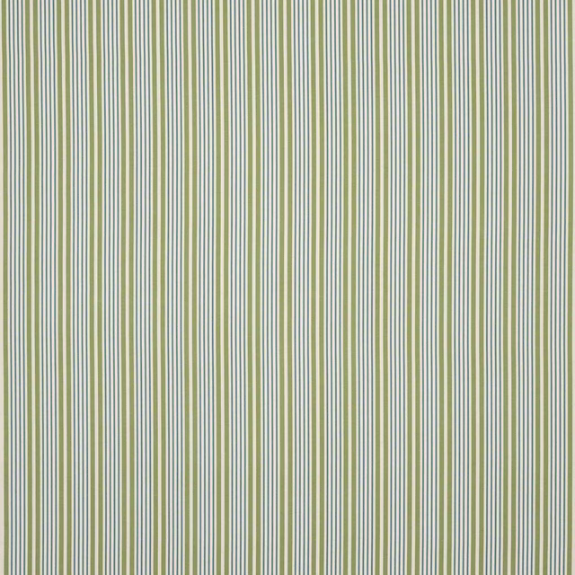 Vertical sage green and pale stripe fabric swatch with fine woven texture