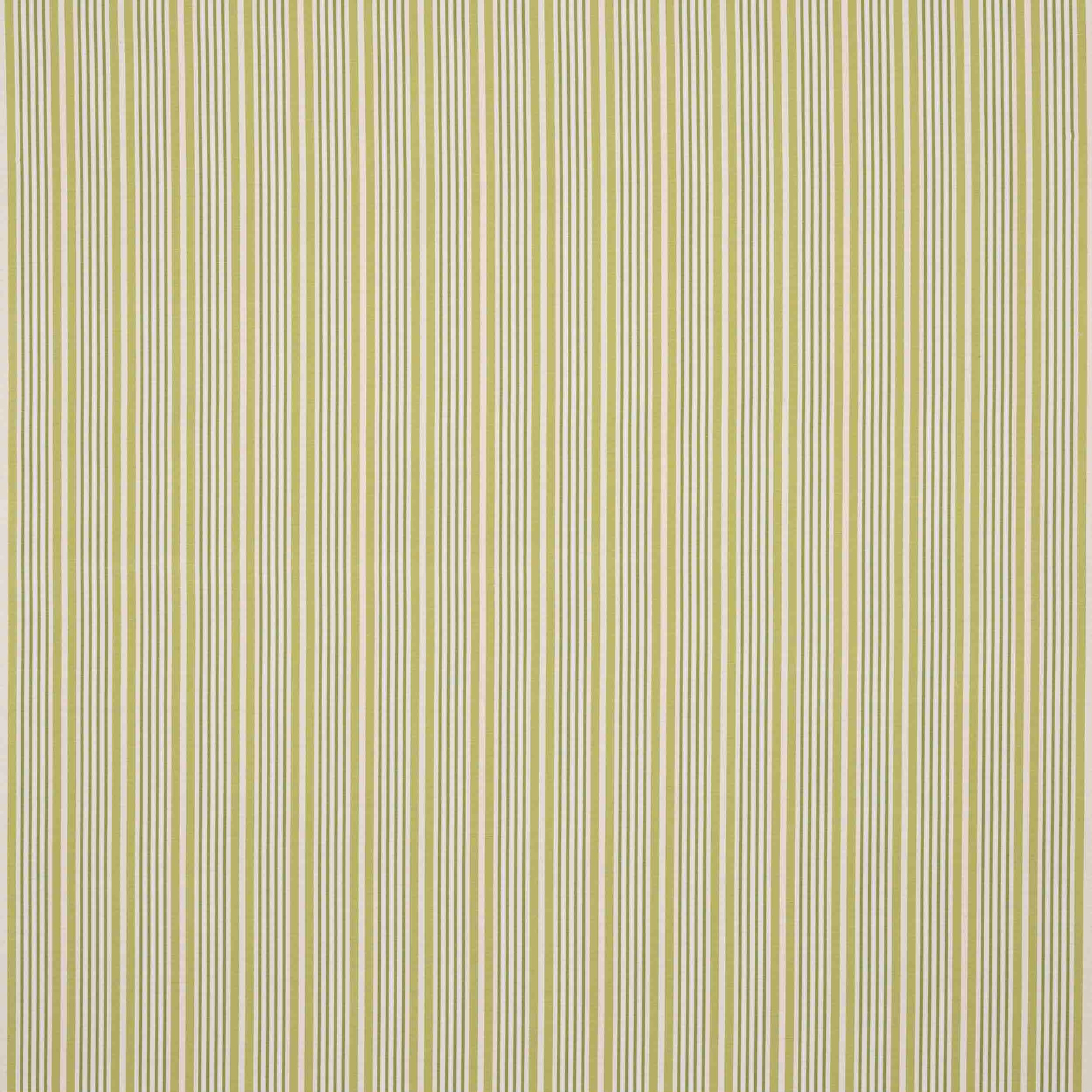 Pale olive and ivory vertical striped fabric swatch with fine woven texture