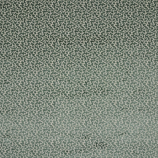 Soft sage green woven fabric with a small scrolling textured motif