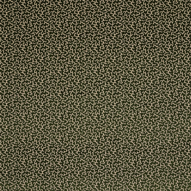 Small scrolling ivory motif on a deep moss green textured fabric swatch