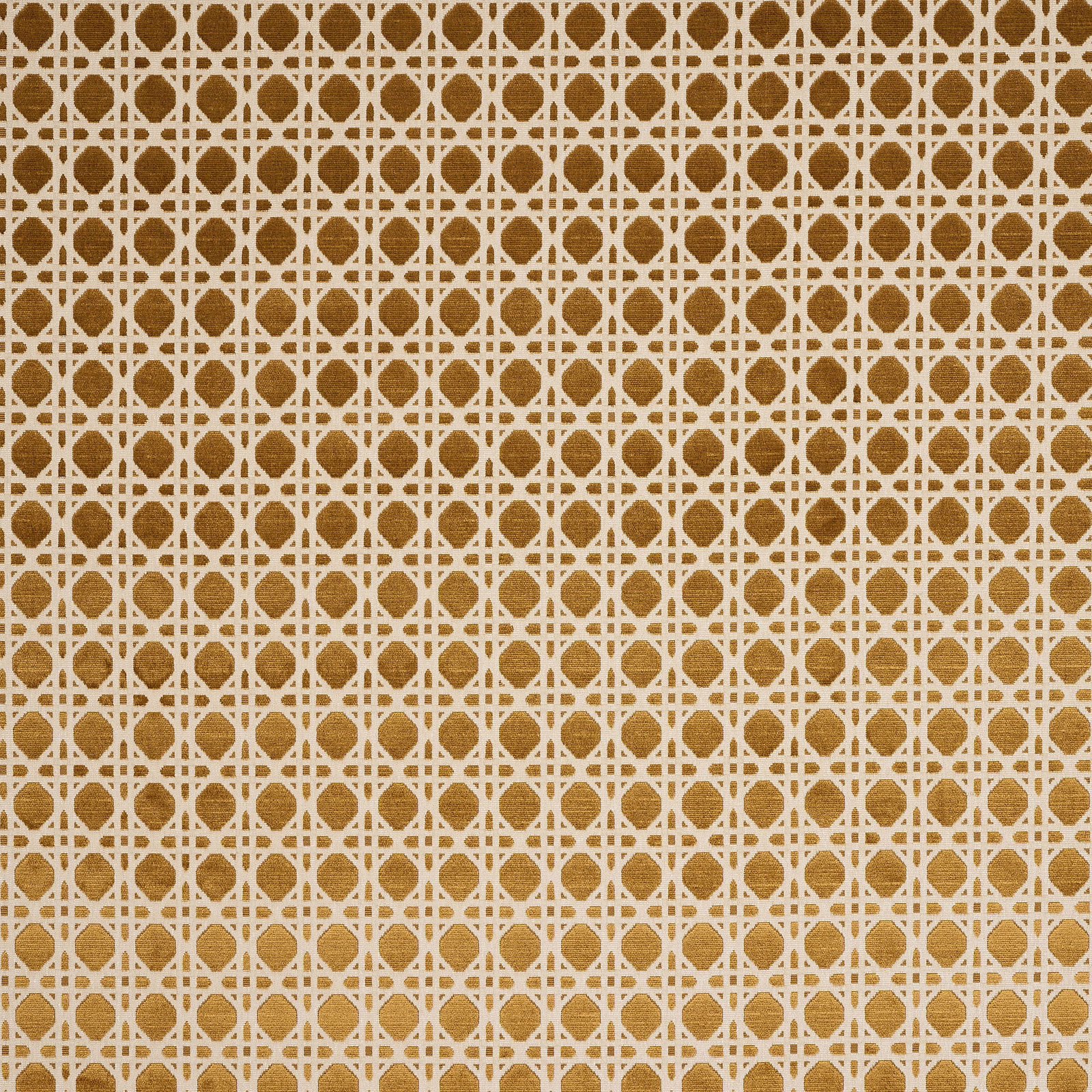 Warm gold geometric fabric with small circular lattice pattern