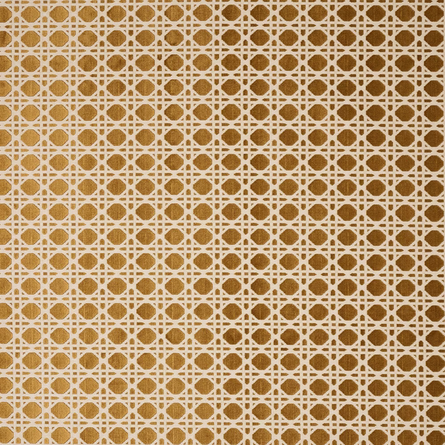 Warm gold geometric fabric with small circular lattice pattern