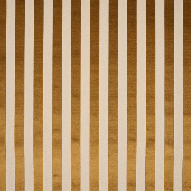Vertical amber-gold and cream striped fabric with a softly lustrous woven texture