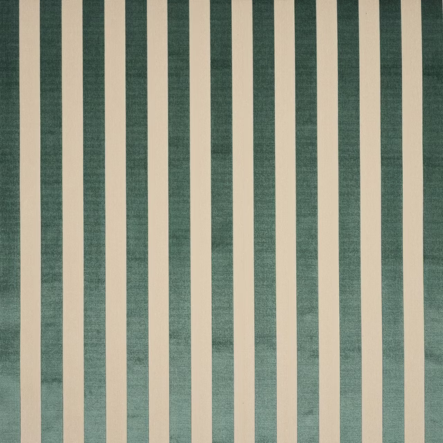 Vertical teal and ivory stripe fabric with a lightly textured woven surface