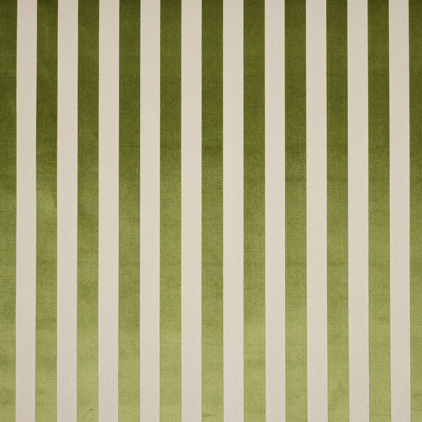 Vertical olive green and ivory striped fabric with a smooth, lightly lustrous weave