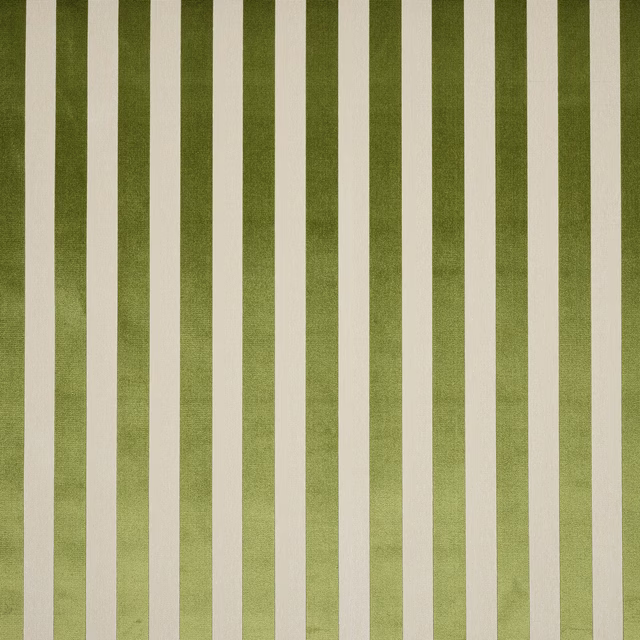 Vertical olive green and ivory striped fabric with a smooth, lightly lustrous weave
