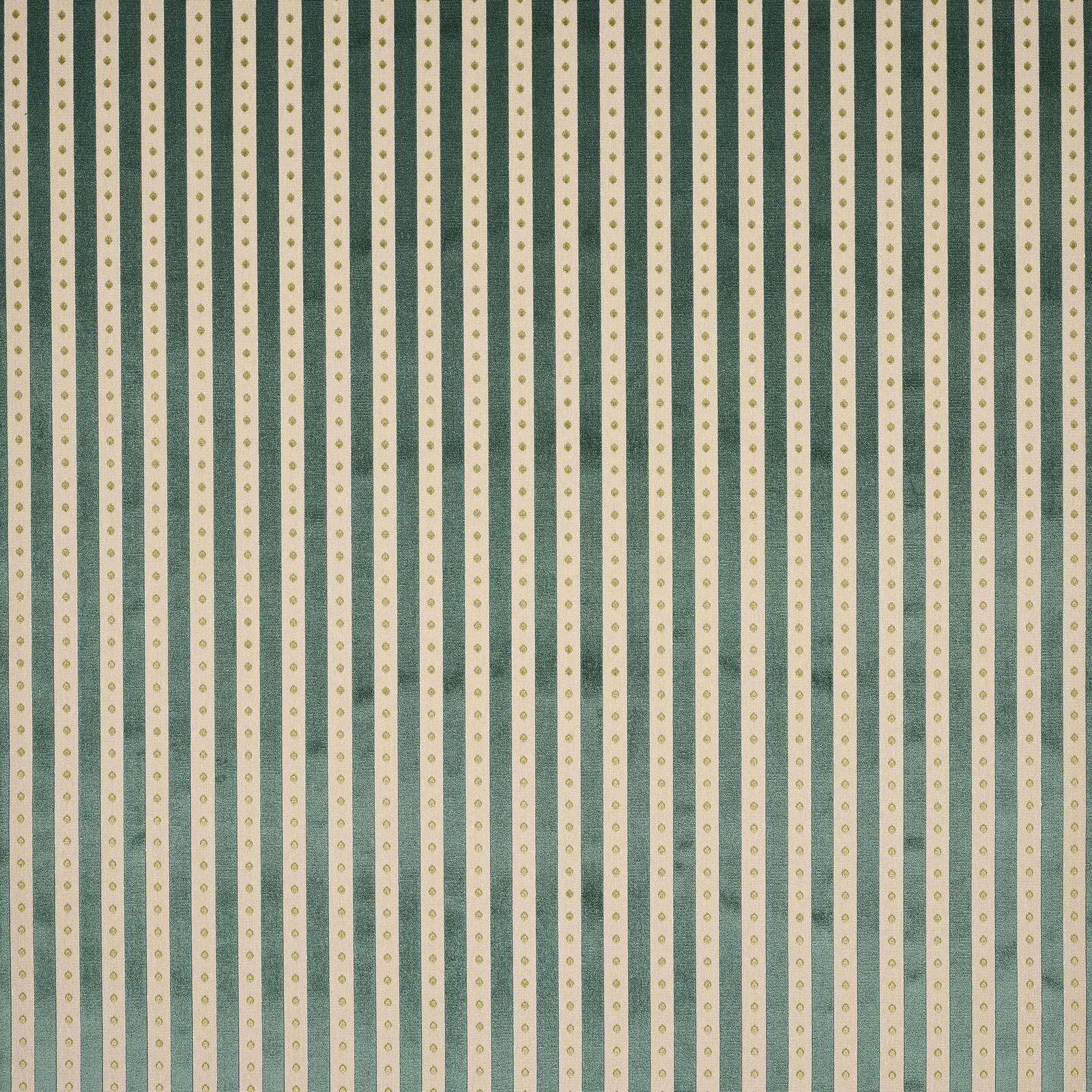 Cream striped fabric with slim sage bands and small dotted motifs