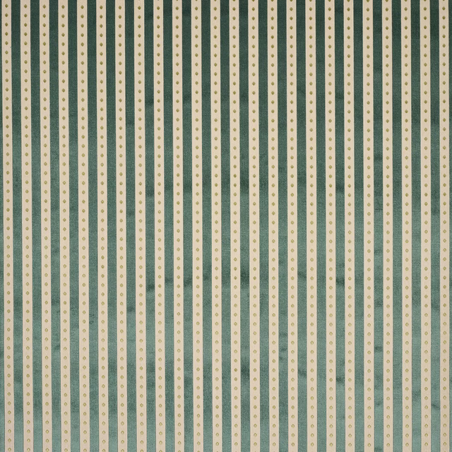 Cream striped fabric with slim sage bands and small dotted motifs