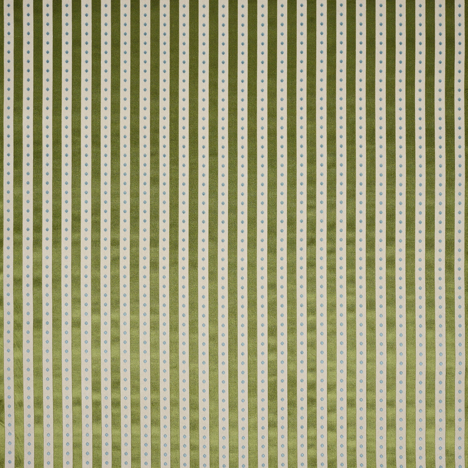 Beige striped fabric with tiny sage-blue dot motifs in vertical rows