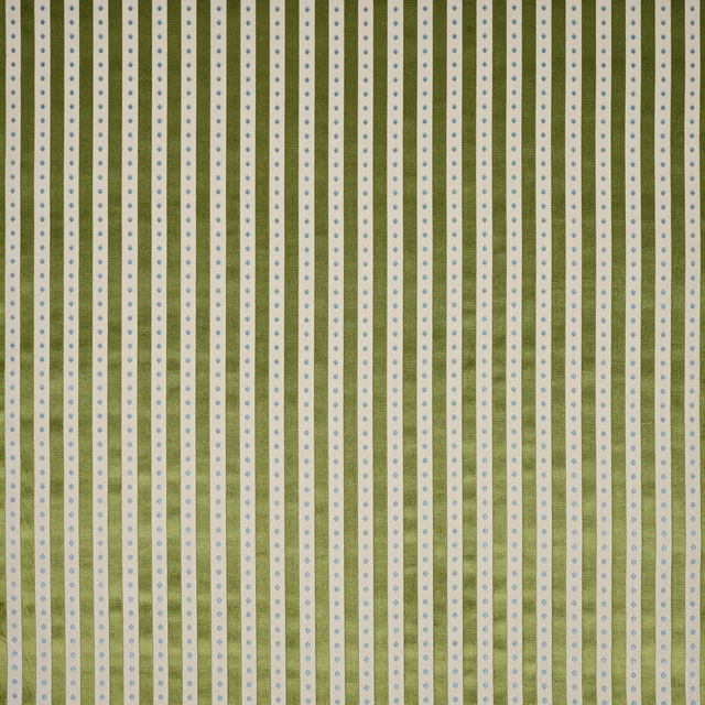 Beige striped fabric with tiny sage-blue dot motifs in vertical rows