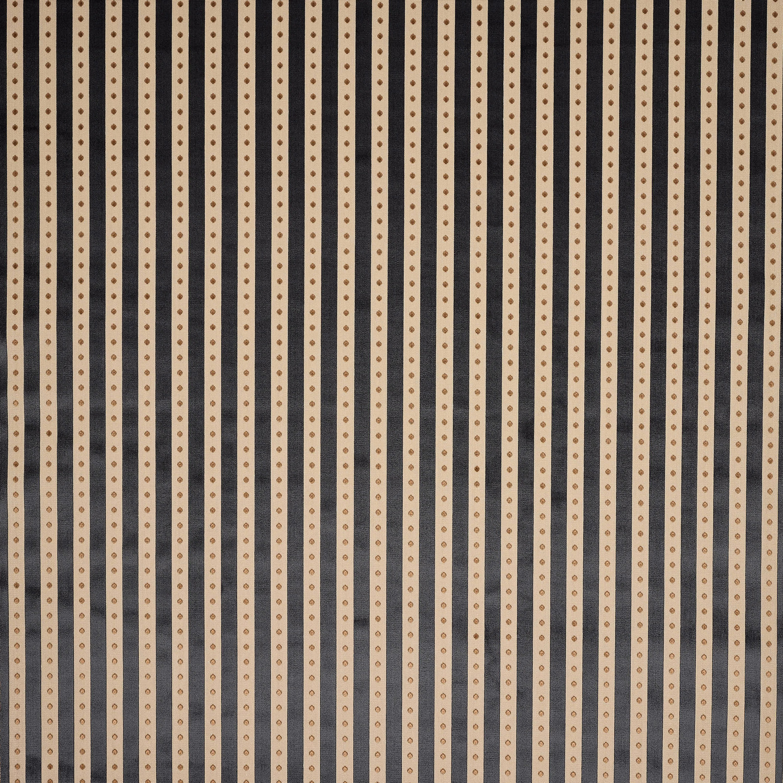 Vertical beige striped fabric with tiny dark dot motifs and fine woven texture