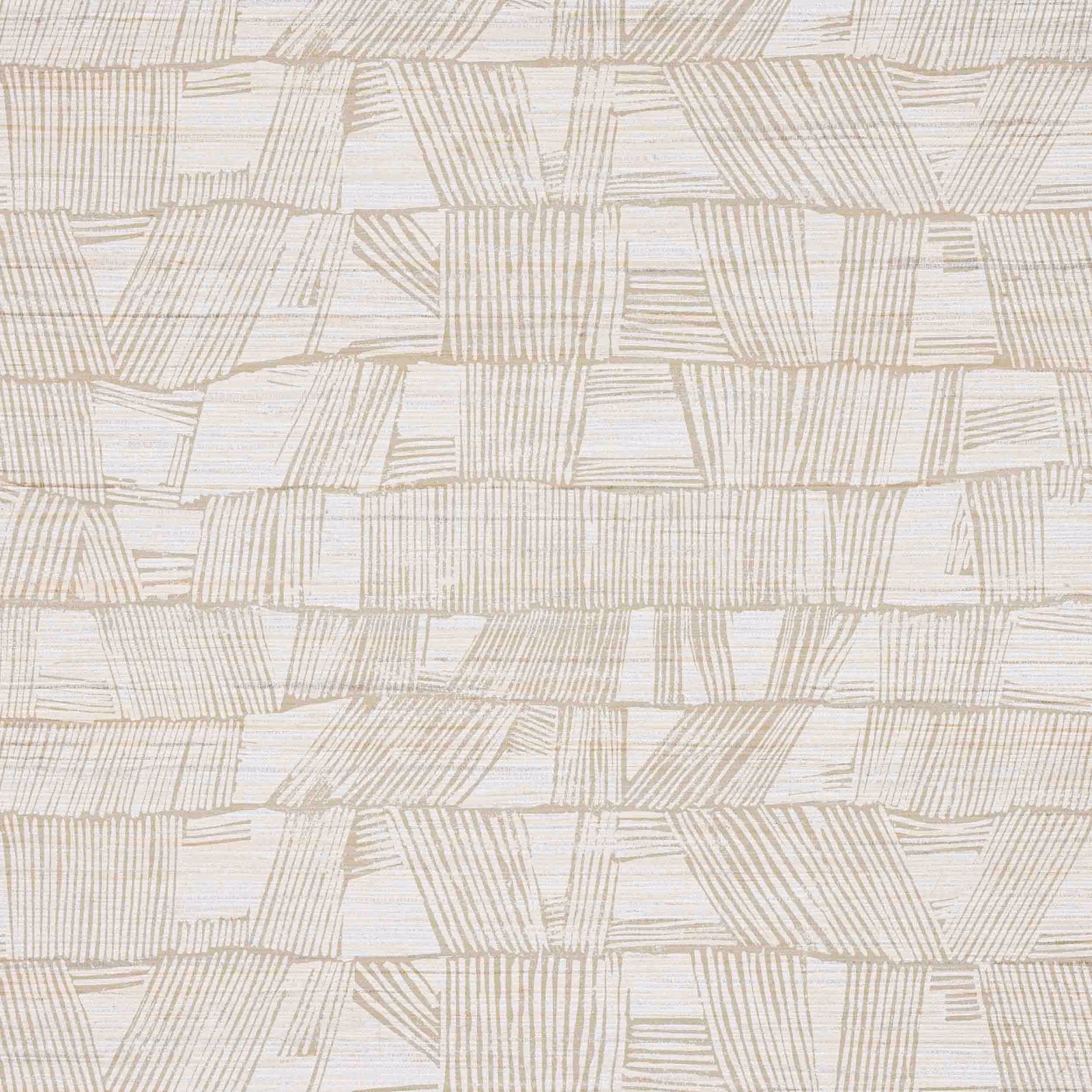 Pale natural hemp wallpaper with fine taupe linear patchwork blocks