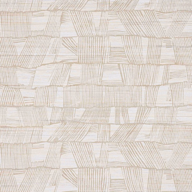 Pale natural hemp wallpaper with fine taupe linear patchwork blocks