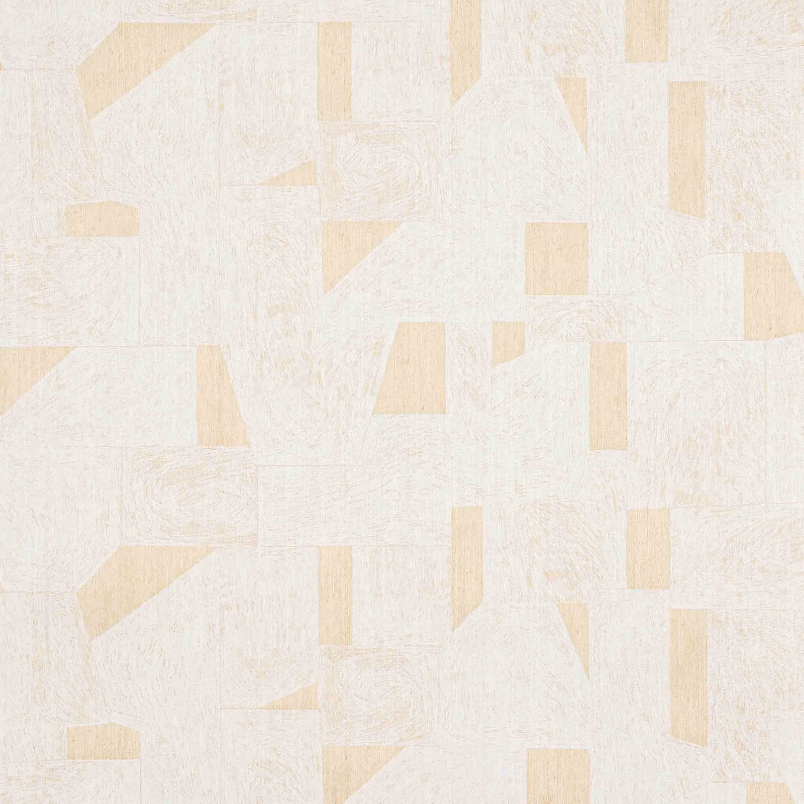 Warm white jute wallpaper with pale beige geometric blocks and subtle woven texture