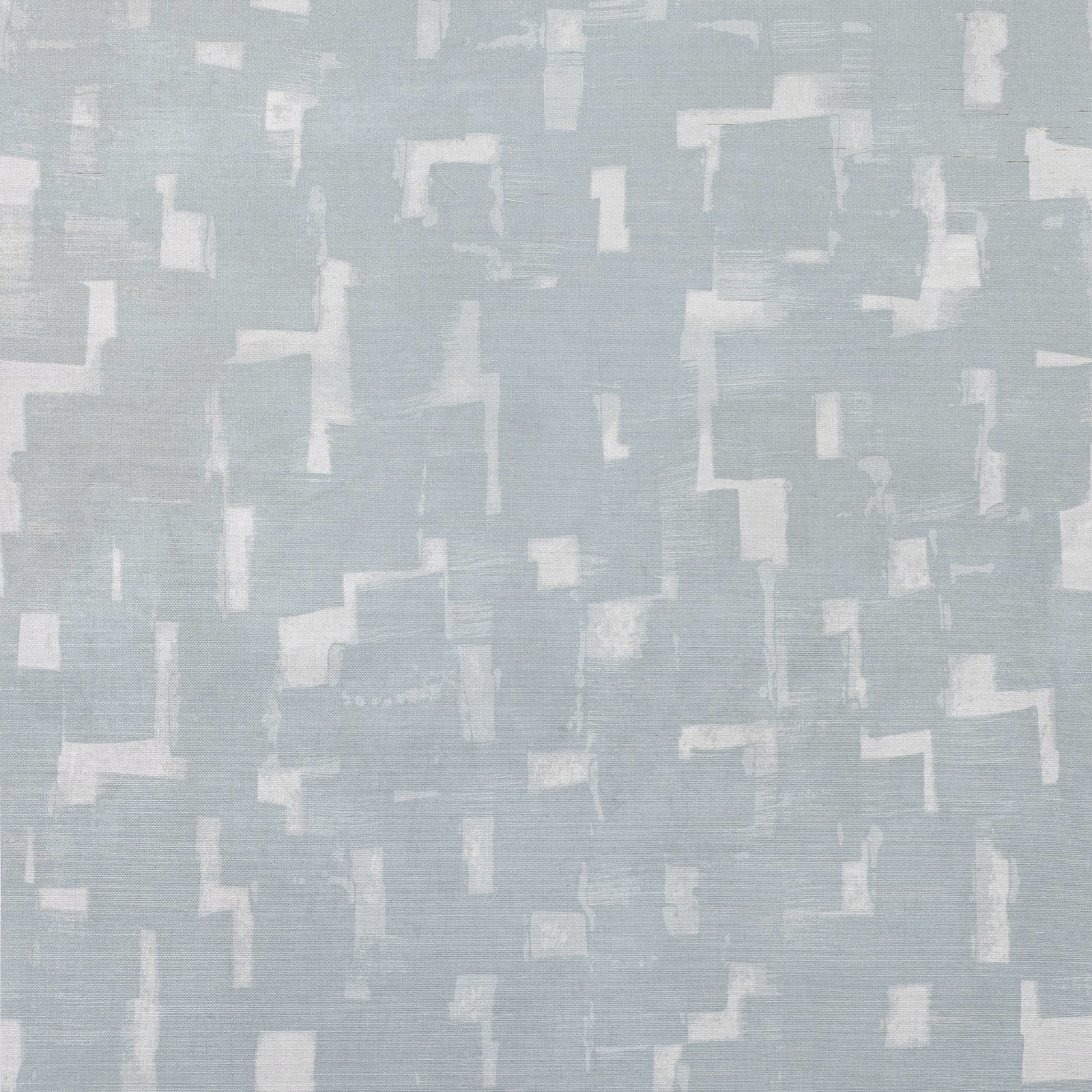Pale blue-grey sisal wallcovering with off-white abstract block marks and fine texture