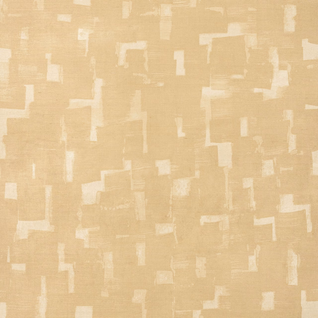 Warm golden sisal wallcovering with pale irregular block motifs and fine linear texture