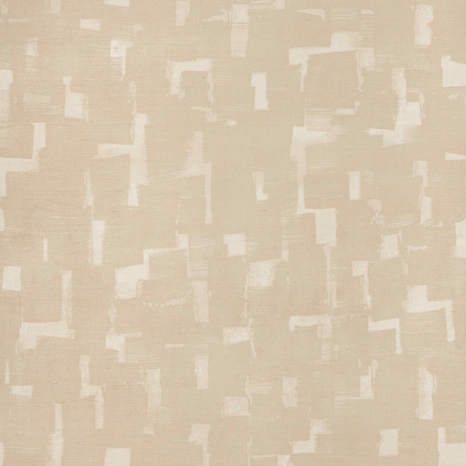 Warm natural beige sisal wallpaper with ivory abstract rectangular brushstrokes and woven texture