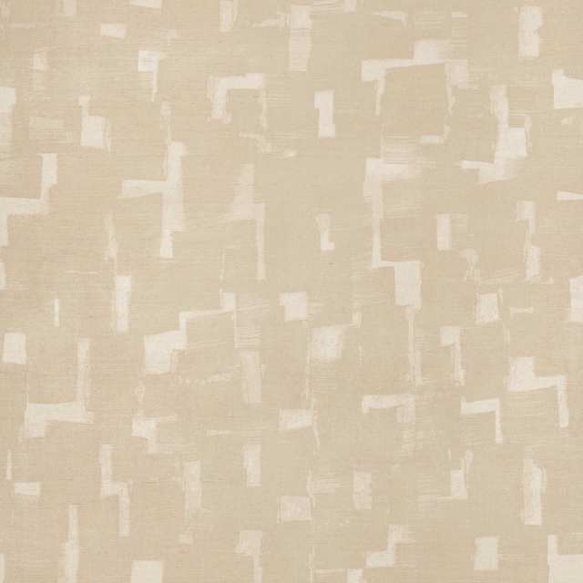Warm natural beige sisal wallpaper with ivory abstract rectangular brushstrokes and woven texture