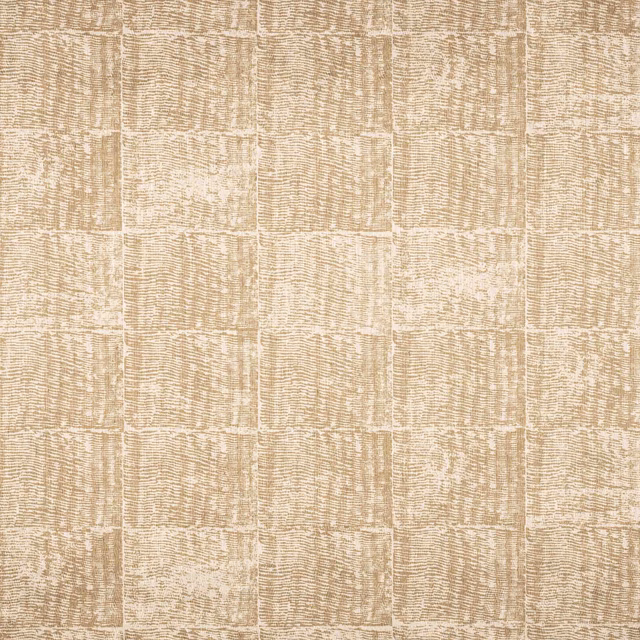 Warm gold-beige wallcovering with irregular rectangular blocks and fine horizontal striations