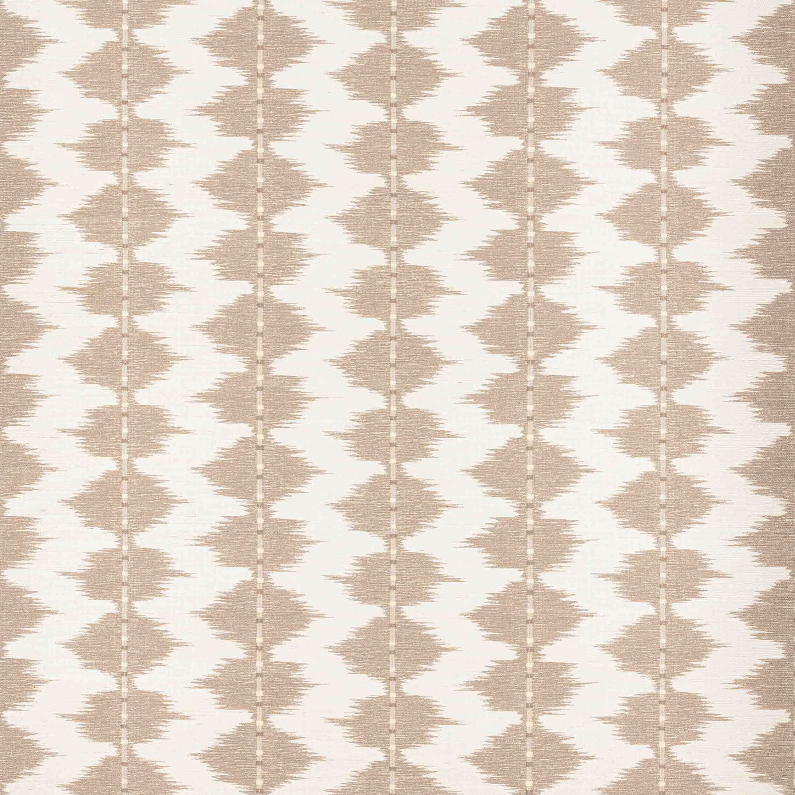 Warm taupe and ivory raffia wallpaper with vertical ikat-like zigzag motifs
