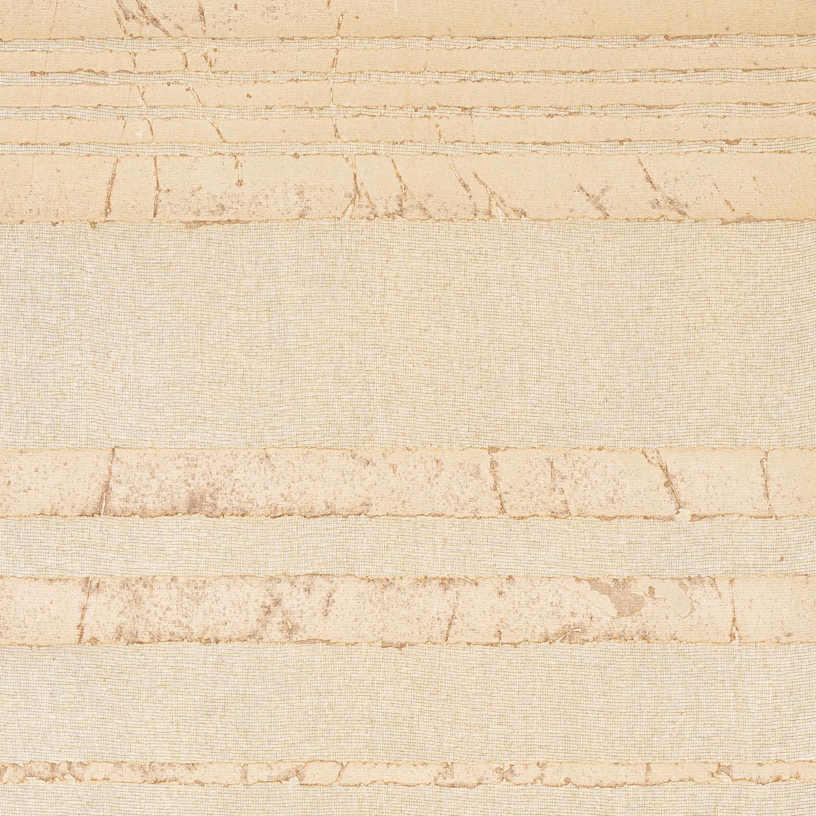 Warm ivory wallpaper with distressed beige horizontal bands and fine woven-looking texture