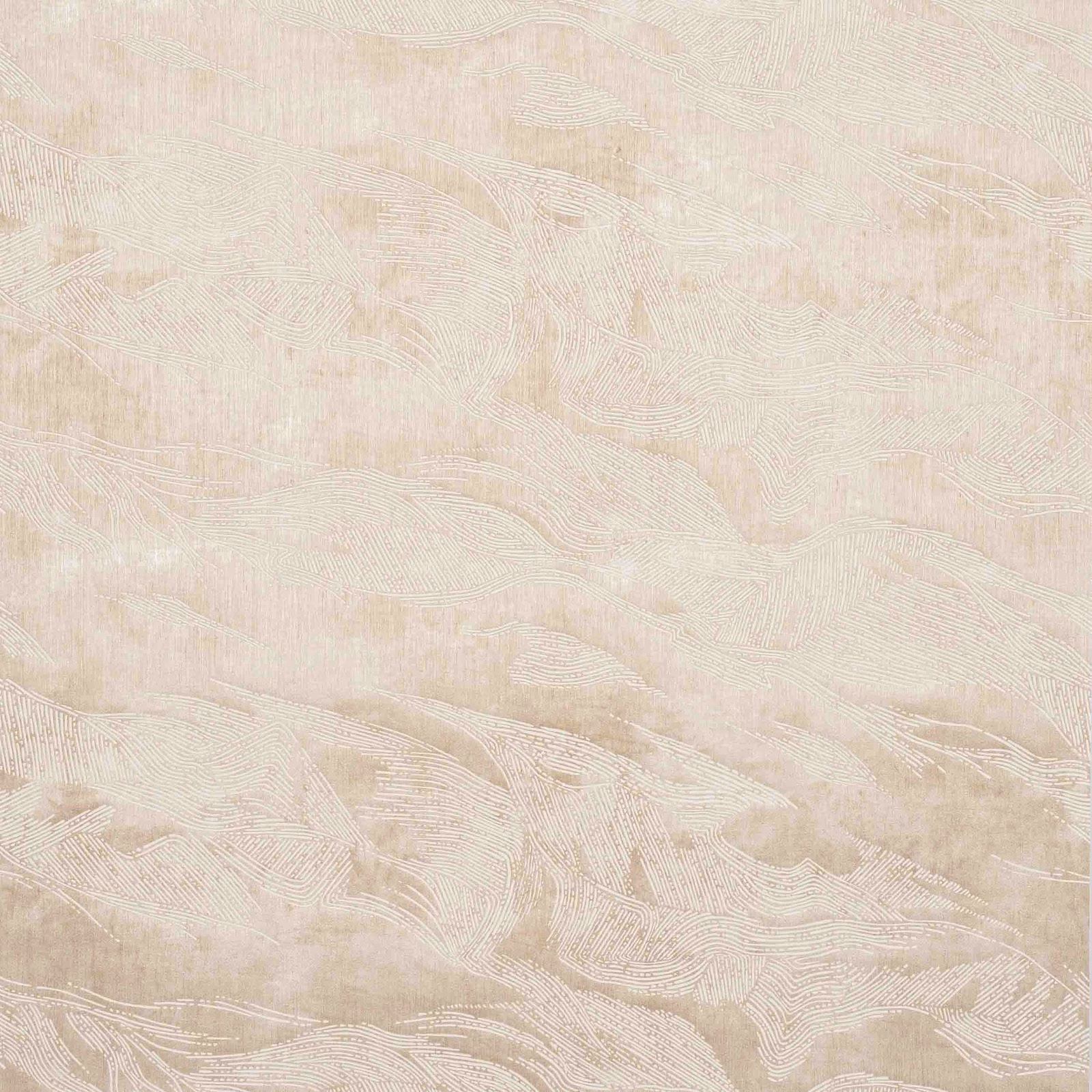 Pale sand wallcovering with fine ivory contour lines and flowing abstract bands
