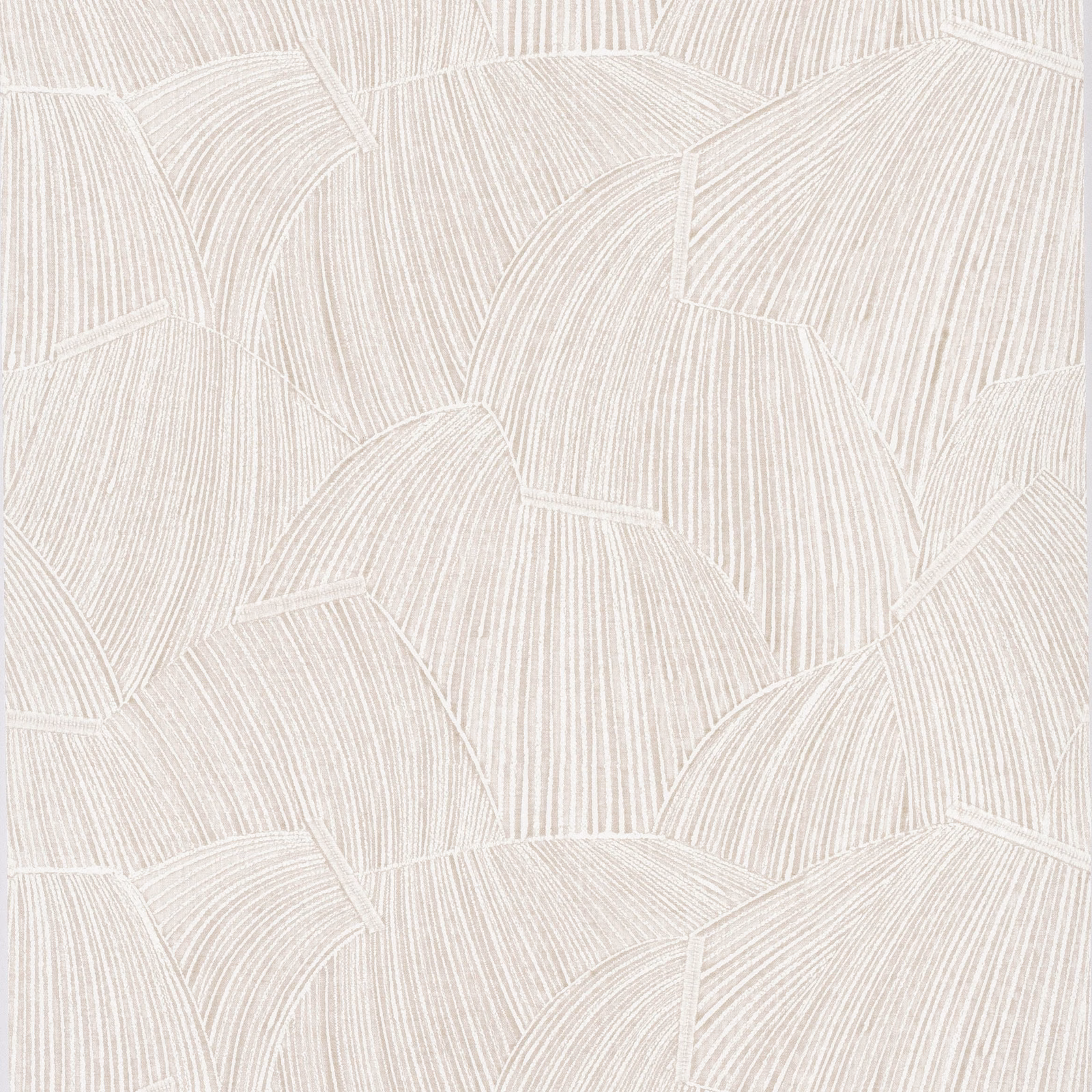 Ivory wallpaper with overlapping fan-like panels and fine curved linear texture