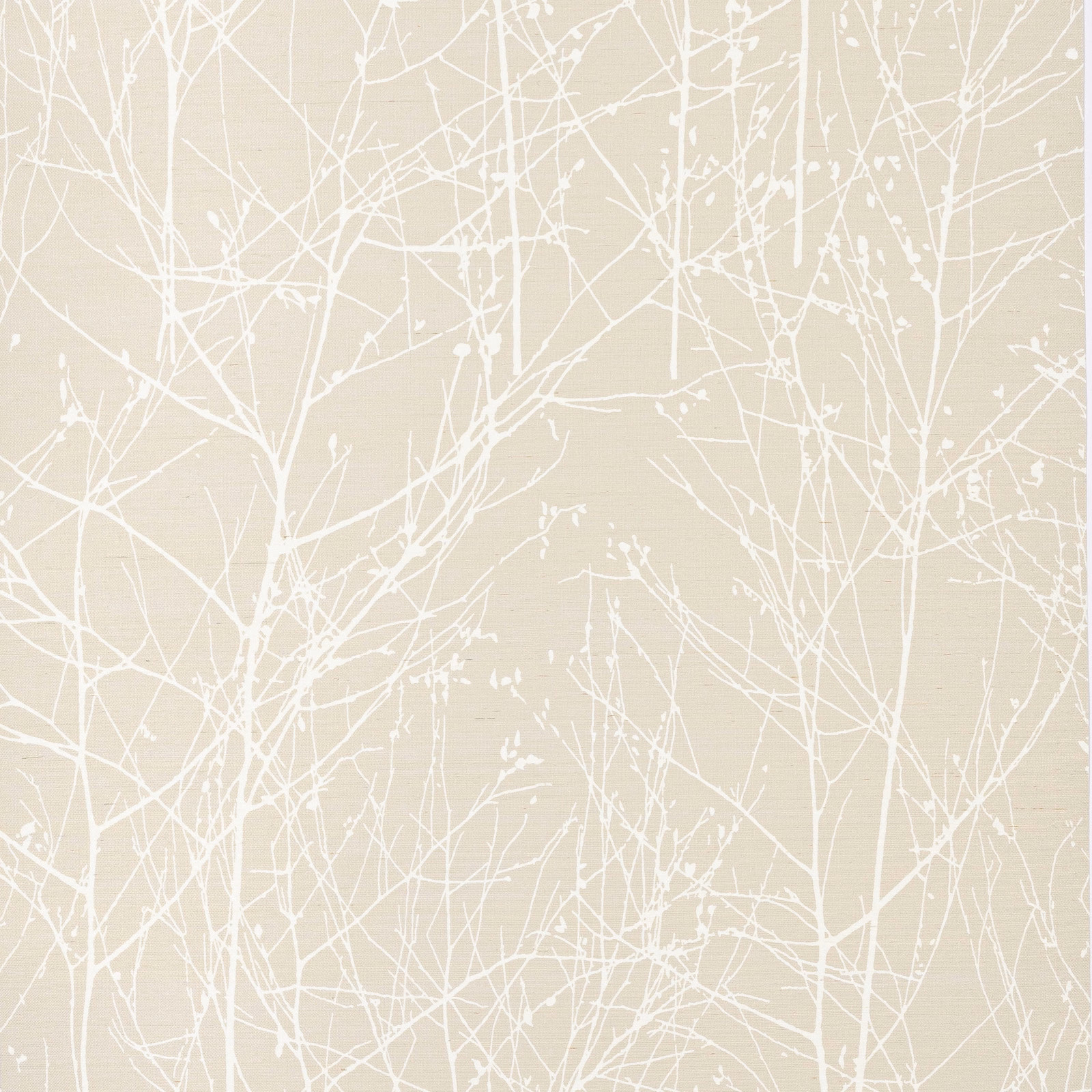 Warm natural beige sisal wallpaper with fine white branching tracery