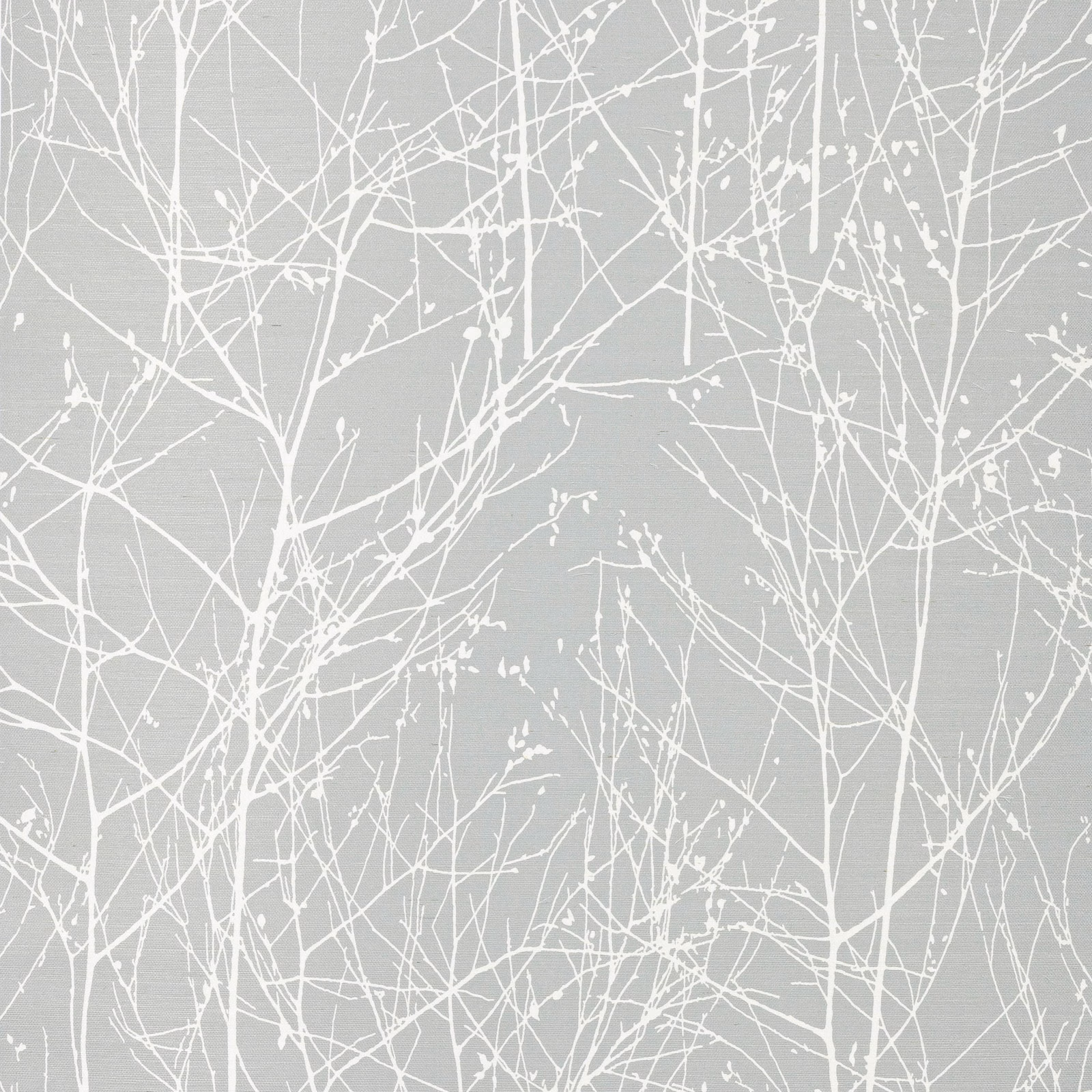 Pale sea-glass wallpaper with white winter branches over a textured sisal ground