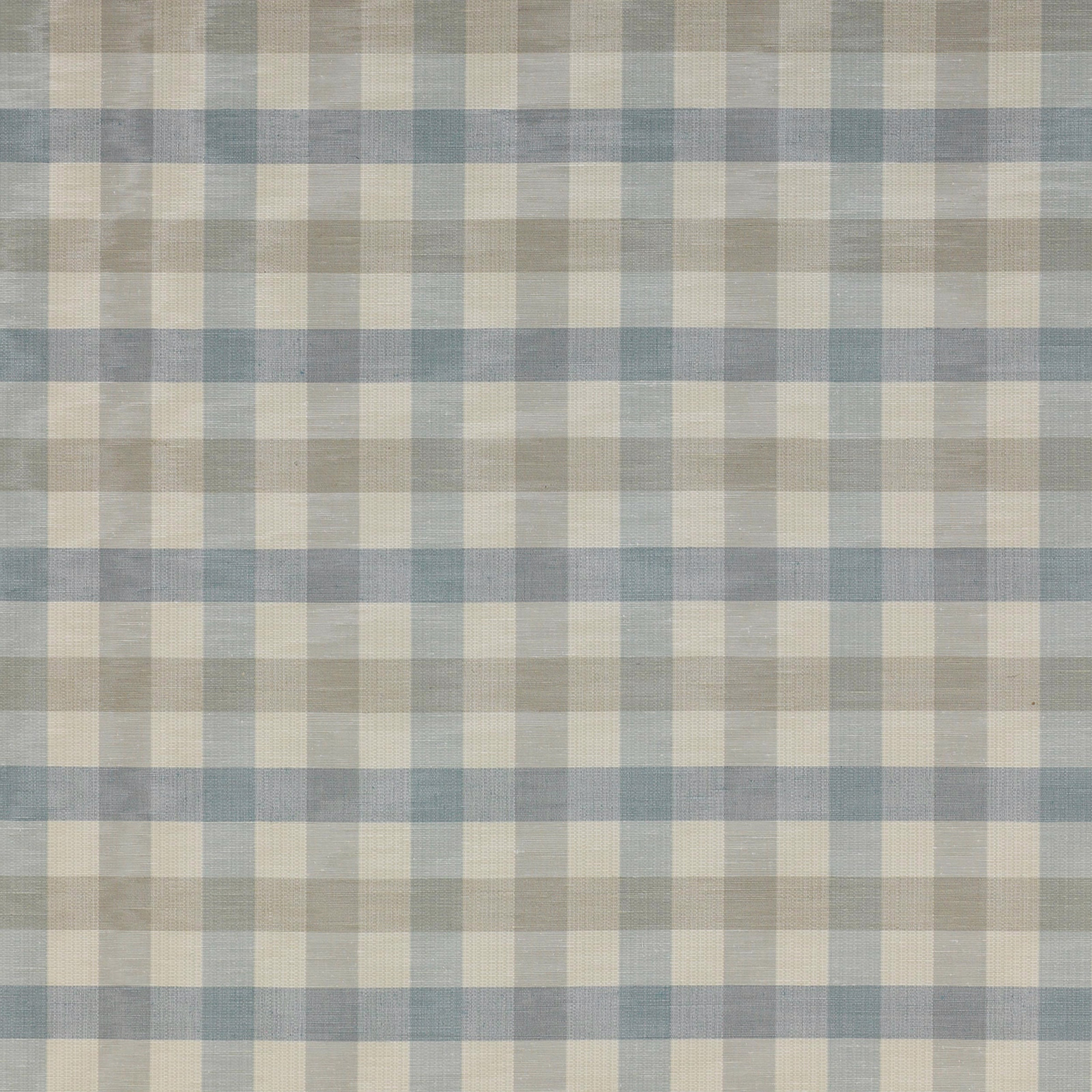 Pale aqua and stone checked fabric with a soft woven texture