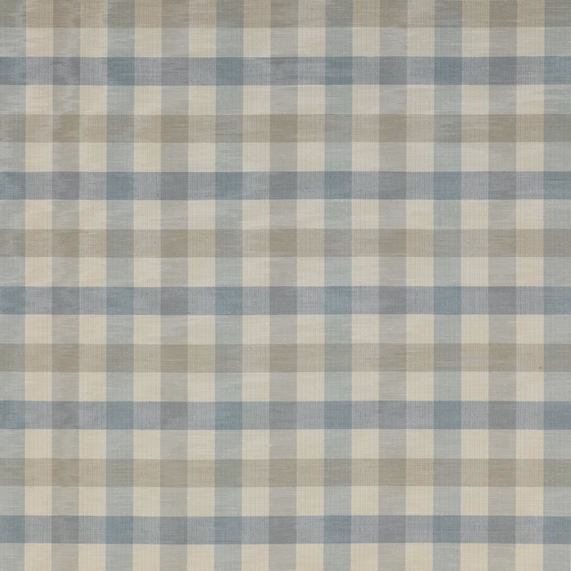 Pale aqua and stone checked fabric with a soft woven texture