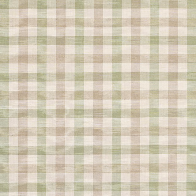 Pale sage and silver woven check fabric with a soft linen texture