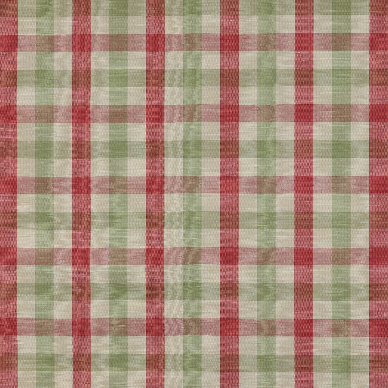 Pink and green large check fabric swatch with a softly textured woven finish