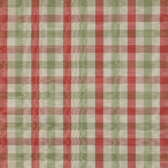 Pink and green large check fabric swatch with a softly textured woven finish