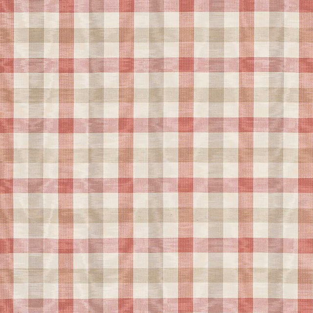 Pink and taupe checked fabric swatch with a soft woven linen texture