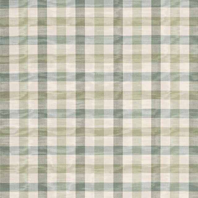 Pale sage and cream woven check fabric with soft textured stripes