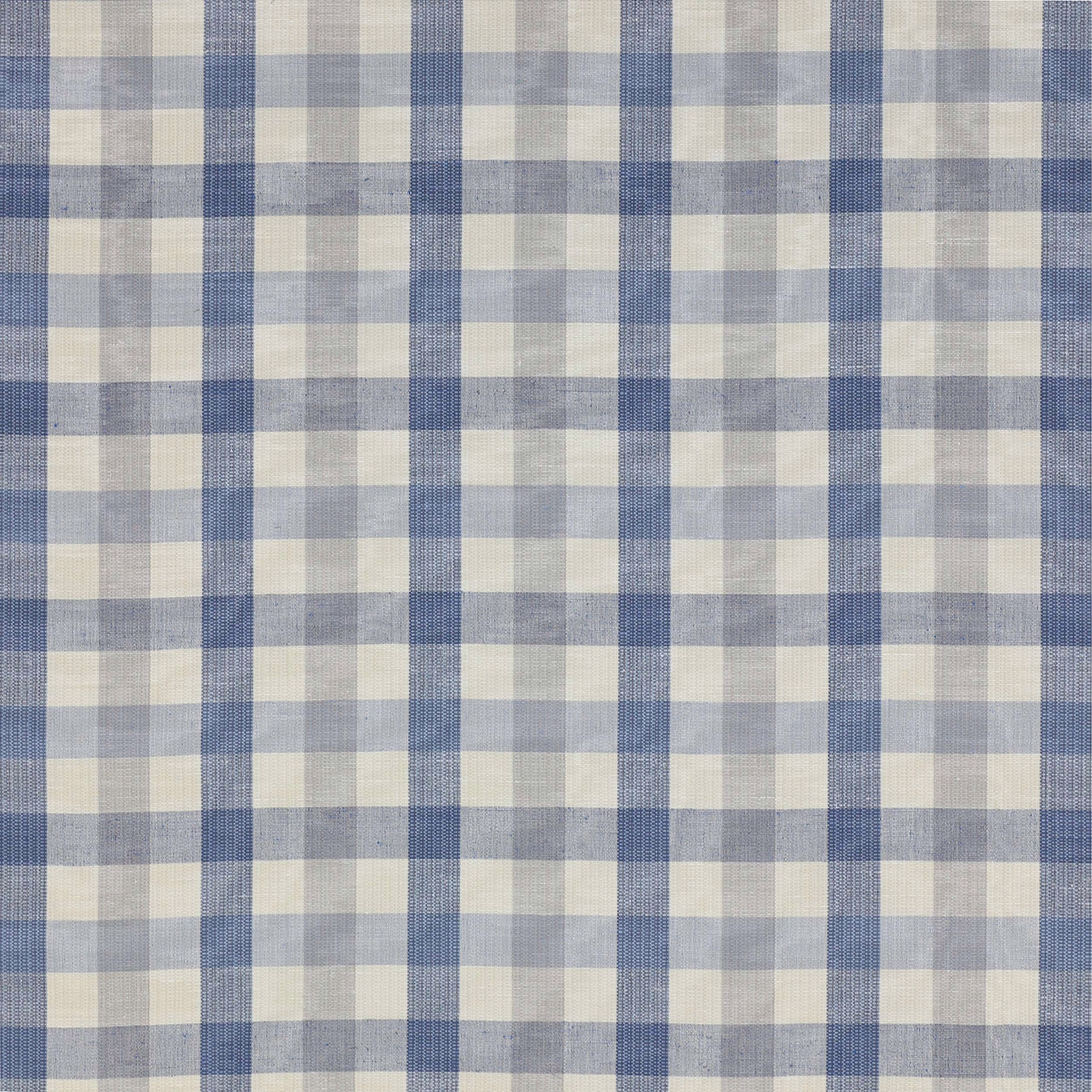 Pale blue and cream checked fabric swatch with soft woven texture