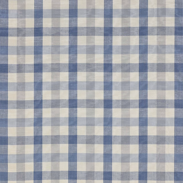 Pale blue and cream checked fabric swatch with soft woven texture