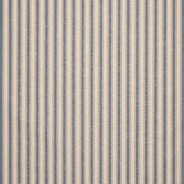 Vertical navy and oatmeal striped fabric with a fine woven texture